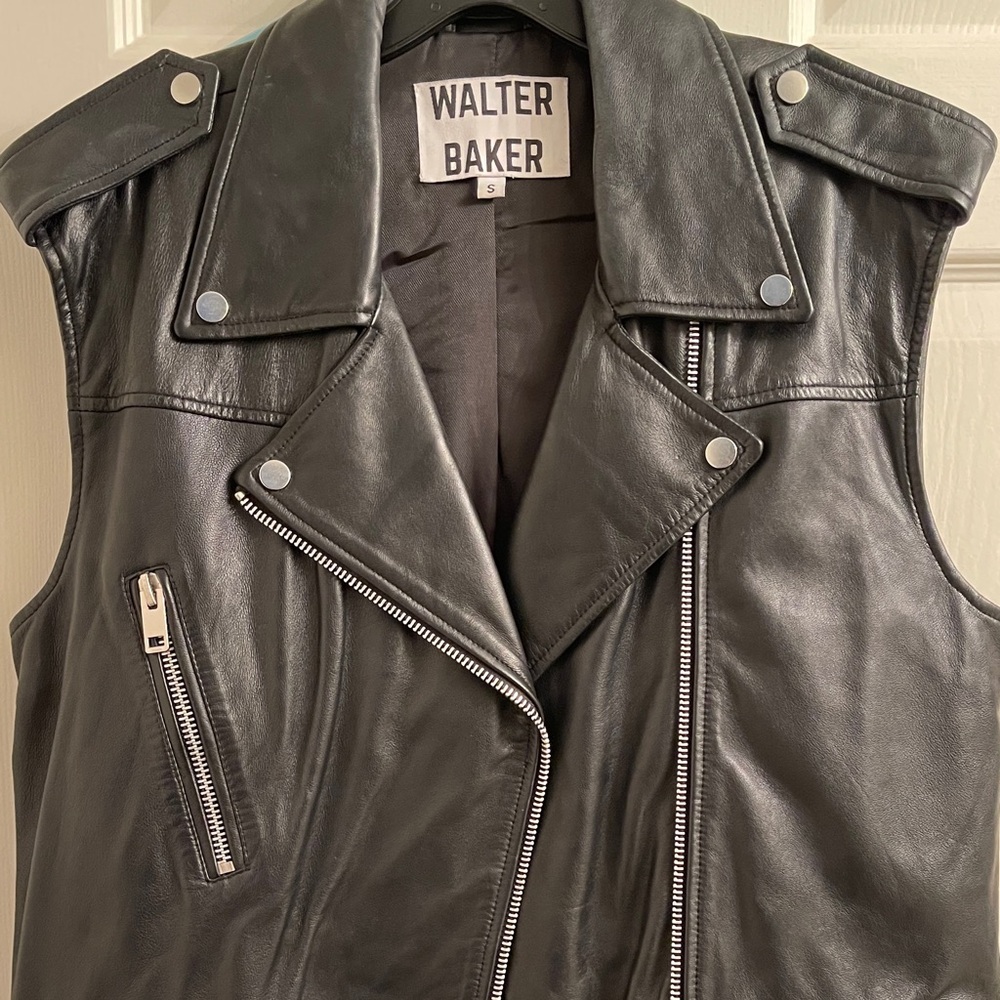 Walter Baker Black and Silver Leather Moto Vest